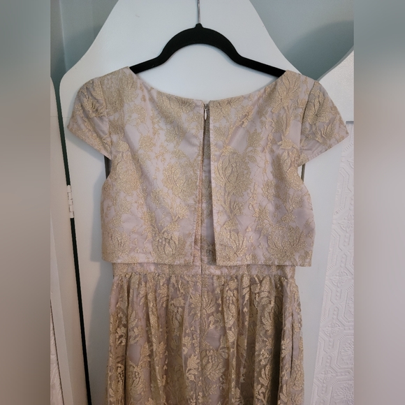 Adrianna Papell Floral Gold Lace Prom Maxi Dress - Picture 8 of 13